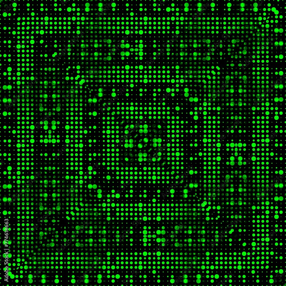 Aufkleber neon green spots and dots of different sizes arranged to make a pleasing pattern on a black backgrou