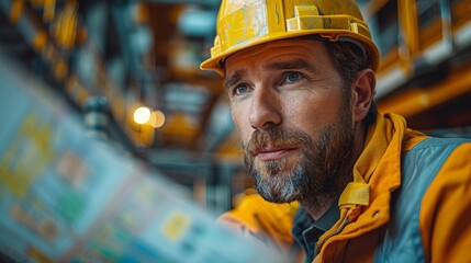 a man in a hard hat looking at something