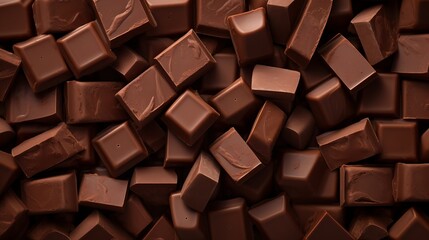 Pieces of chocolate as a background. Top view