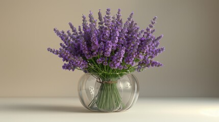   Purple vase with white table, light walls