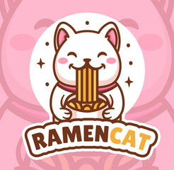 Clip art, icon, cartoon mascot, coloring book with a cat and ramen