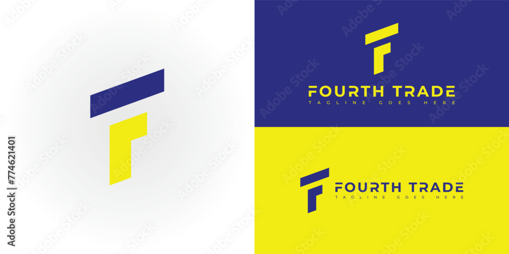 Poster abstract initial letter ft or tf logo in blue and yellow color isolated on multiple background color