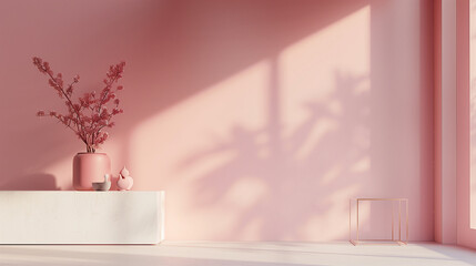 Pink modern minimalistic interior background wall mockup 3d render