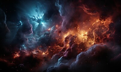 Fototapeta na wymiar Vivid Space With Clouds and Stars