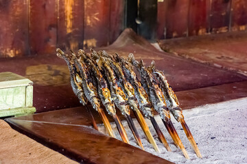 Freshly cooked Iwana (grilled Char) at a traditional Japanese mountain hut