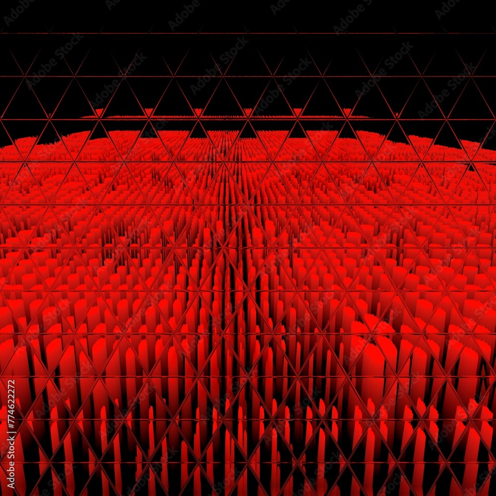 Aufkleber triangular clear glass mosaic tiles distorting a vivid red spited pattern on a black background