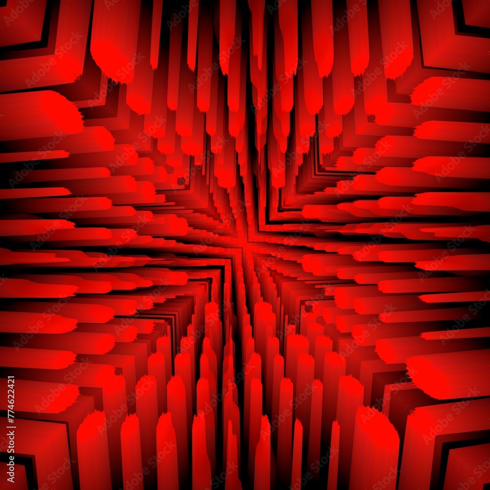 Aufkleber square format square composition with repeating red and black spiked designs