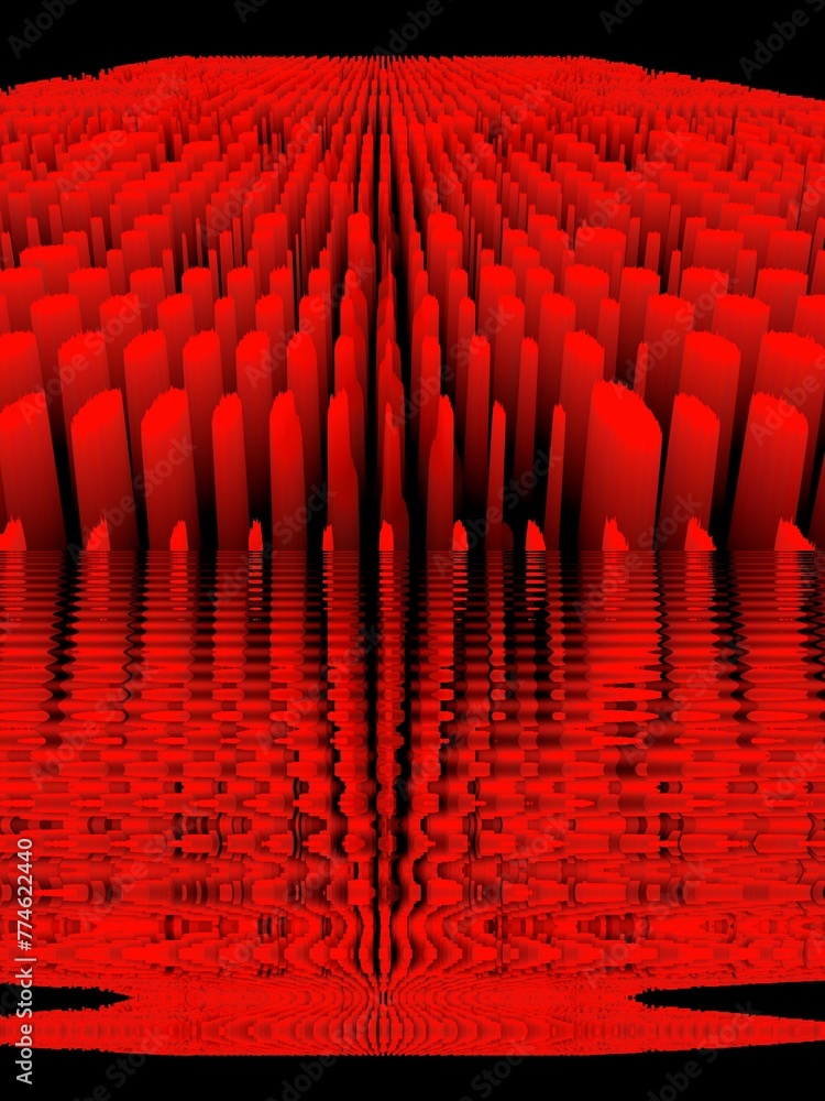Aufkleber many similar red spikes in an arrangement with perspective with ripple effect and water reflection