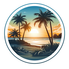 Fototapeta na wymiar travel video blog logo beach sun palm trees, Isolated on transparent PNG background, Generative ai