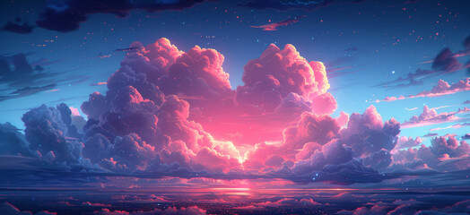 Fototapeta na wymiar A stunning heart-shaped cloud painting graces the sky over a serene body of water at sunset