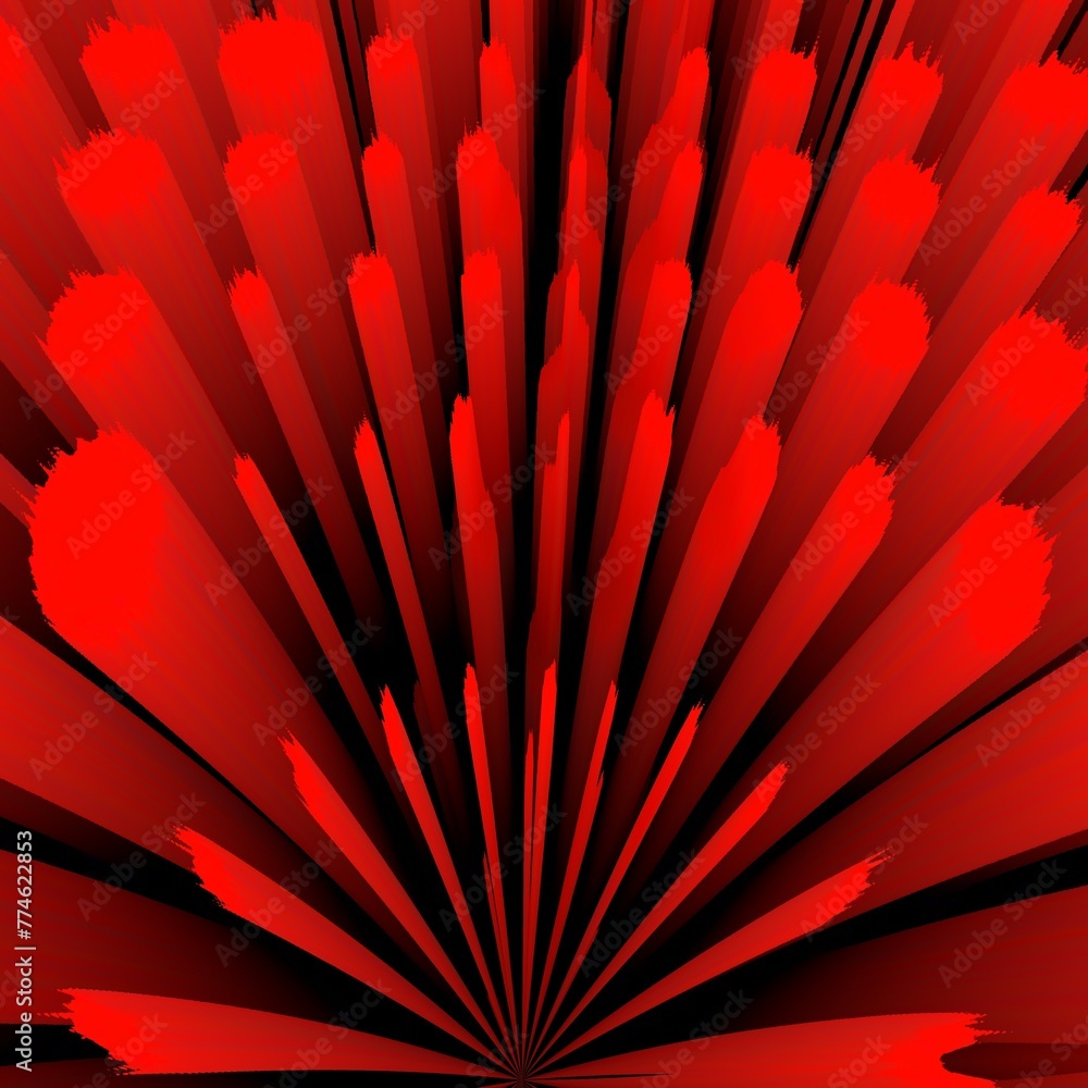 Aufkleber bright red 3d exploding surface view of similar shaped spikes as mandelbrot fractal style on a black