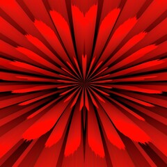 Bright red 3D exploding surface view of similar shaped spikes as mandelbrot fractal style on a black background