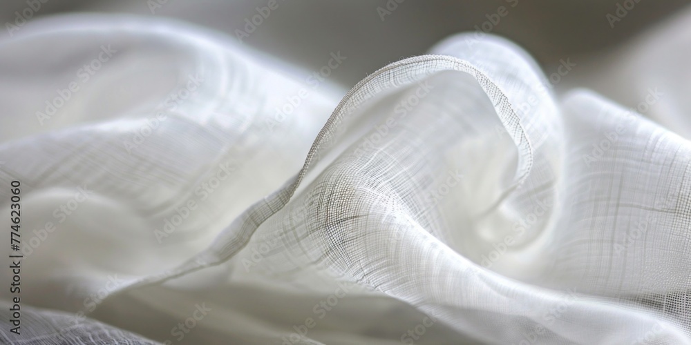 Poster Close-up view of layered white canvas material, showcasing intricate waves and textures