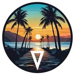 travel video blog logo beach sun palm trees, Isolated on transparent PNG background, Generative ai