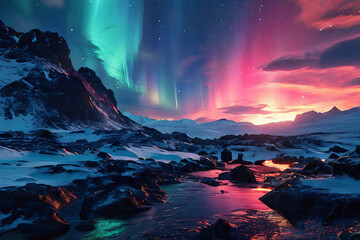 Beautiful Aurora in the night sky	 - obrazy, fototapety, plakaty
