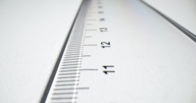 Closeup of a transparent plastic ruler on a white background