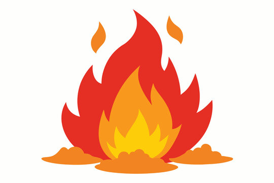 Set of fire flames, burning bonfire, campfire, fireball, heat wildfire cartoon vector illustration
