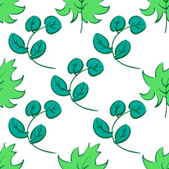 Seamless background of hand-painted leaves. Texture for printing on fabric, wallpaper, posters, website design.