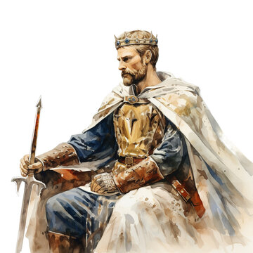 illustration of watercolor of king arthur, Isolated on transparent PNG background, Generative ai