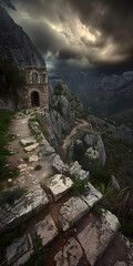 Castelo de Pedra Antigo no Monte - obrazy, fototapety, plakaty