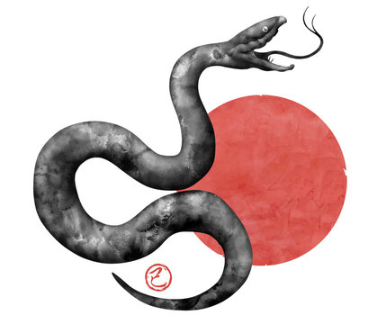 年賀状, 巳年, 巳, 蛇, 2025, 筆書き, 筆, ビジネス, 水彩, ベクター, 筆文字, 手描き, 水墨, 初日の出, 日の出, 日の丸, イラスト