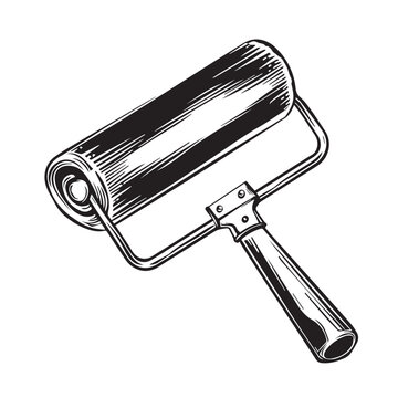 Paint roller in cartoon, doodle style . Image for t-shirt, web, mobile apps and ui. Isolated 2d vector illustration in logo, icon, sketch style, Eps 10, black and white. AI Generative
