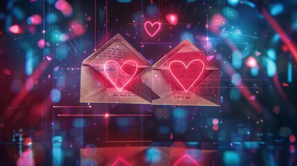 Love Letters  Written and exchanged on Valentine s Day, Holiday and celebration element, futuristic background