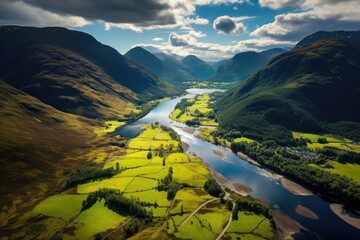 Aerial view of mountain ,Beautiful aerial view of a river with multiple paths  , Ai generated - obrazy, fototapety, plakaty
