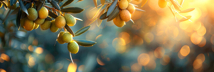 A Bunch of Olives Hanging from a Tree with the Sky,
Fresh green olives hanging on olive branch - obrazy, fototapety, plakaty