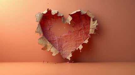   A torn piece of paper shaped like a heart reveals a hole in the wall