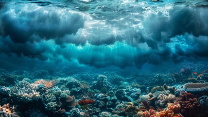 Turtles are caught in fishing nets on the seabed.World Ocean Day world environment day. Virtual image.