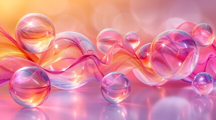   A collection of transparent soap bubbles hovering above a vibrant pink-orange gradient backdrop, with an orange-pink swirl within the bubbles (15 tokens