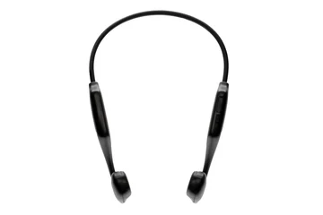 Foto op Plexiglas Black bone-conduction earphones photographed from the front © shibadog
