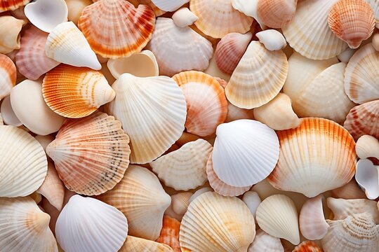 Seashells background. Close up of seashells