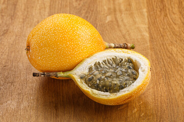 Yellow granadilla with cut half