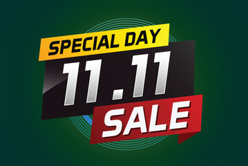 11.11 Special day sale word concept vector illustration with ribbon and 3d style for use landing page, template, ui, web, mobile app, poster, banner, flyer, background, gift card, coupon

