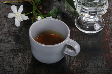 Espresso coffee with cold water