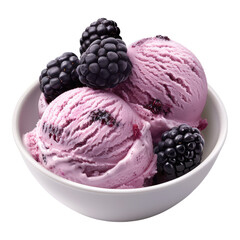Fruit ice cream with fresh blackberry isolated on transparent background
