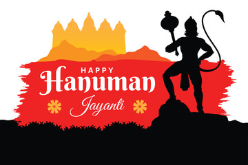 Happy Hanuman Jayanti festival, celebration of the birth of Lord Hanuman, greeting card post vector - obrazy, fototapety, plakaty