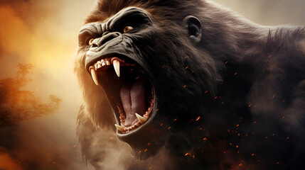 Furious Gorilla Stares You Down Captivating Realisti FrontFacing Portrayal with Light Backgrouud
