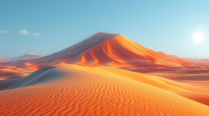 Fototapeta na wymiar sand dunes, a distant mountain, and a brilliant sun above