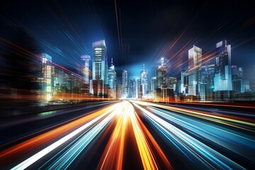 high speed motion blur on city street at night