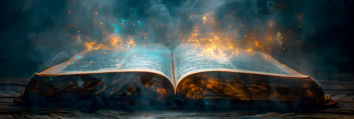 Fotobehang Open old book light from the sky heaven, Open book bible Christianity  © noora
