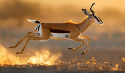 Springbok leaping in the air, - obrazy, fototapety, plakaty