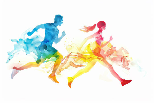 Abstract Runners in Colorful Watercolor Motion