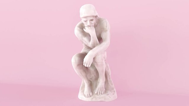 3d glitch of sculpture thinker. Seamless looped. NFT concept. 3D animation. 4K. Animation