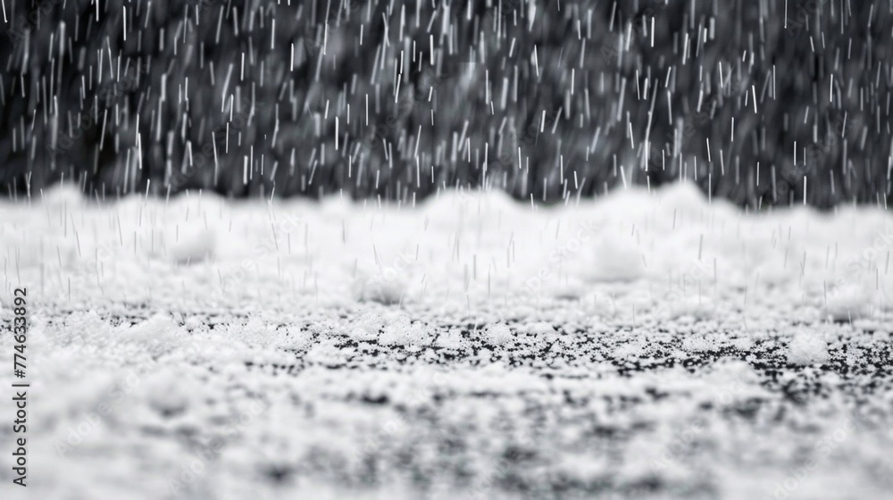 Poster a monochromatic image capturing a rain shower in progress with blurred background creating a pastel 