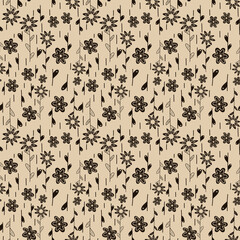 seamless pattern with black flowers and floral elements on a white background vector illustration