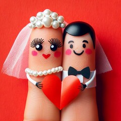 Finger Puppets as Bride and Groom with Heart