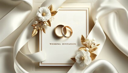 Serene Wedding Invitation with Gold and Silk
